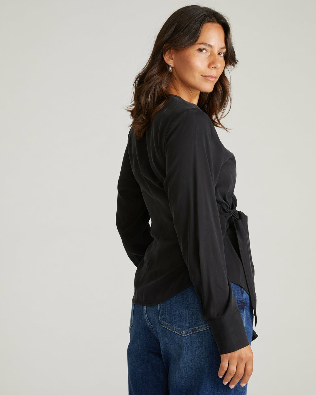 Universal Standard Beacon Stretch Cupro Wrap Shirt - Black