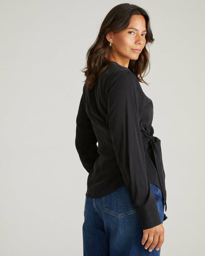 Universal Standard Beacon Stretch Cupro Wrap Shirt - Black
