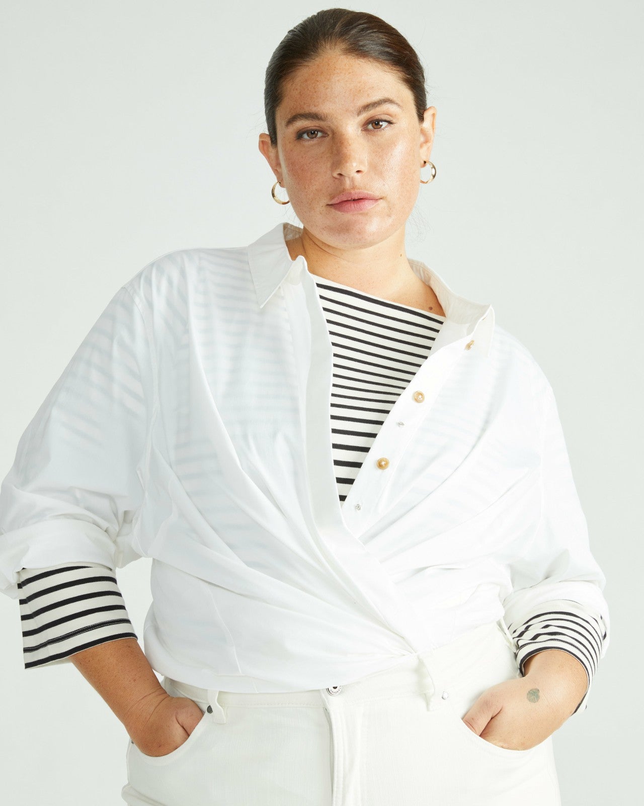 Universal Standard Belle Breton Stripe Jersey Tee - Ecru/Black Stripe