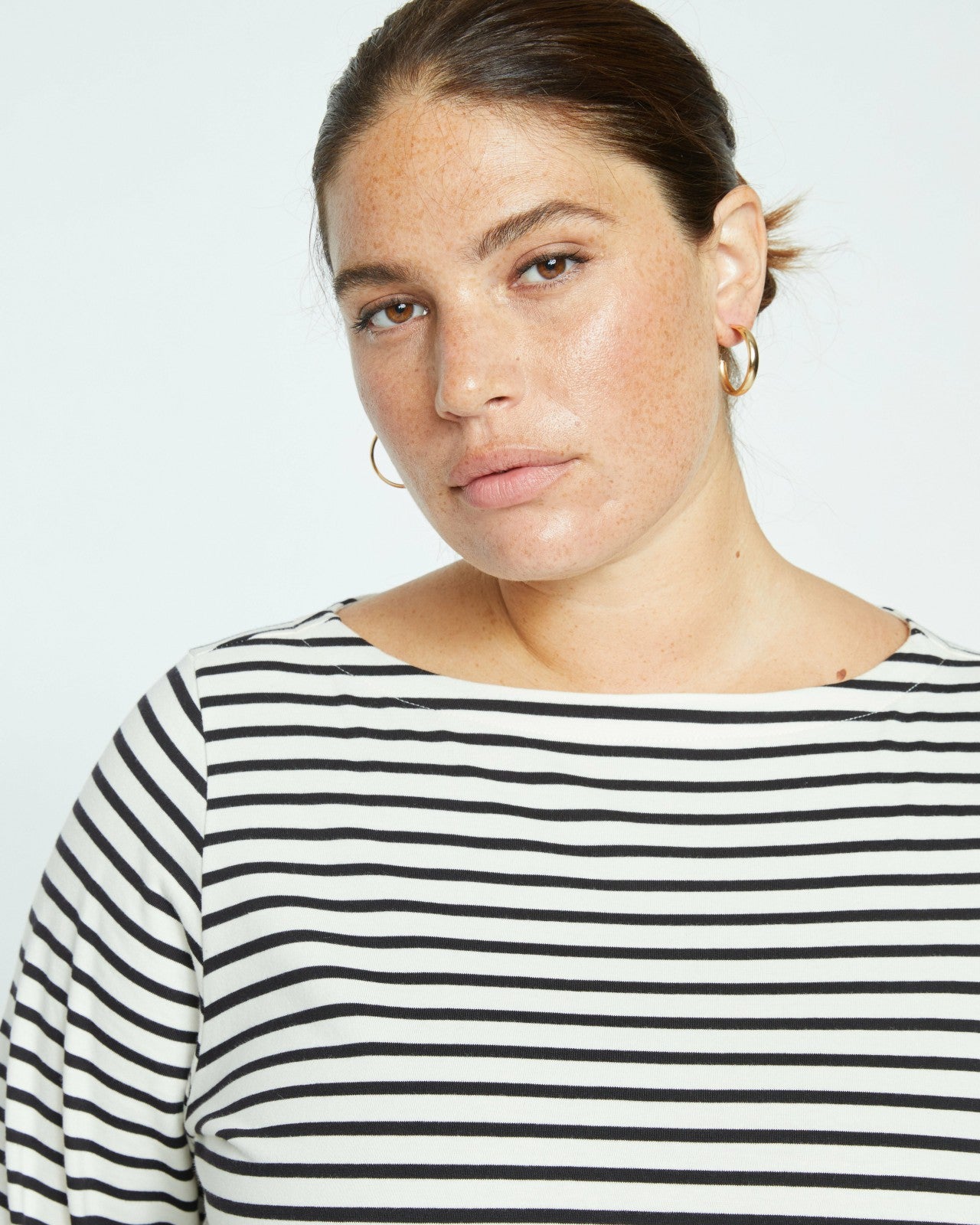 Universal Standard Belle Breton Stripe Jersey Tee - Ecru/Black Stripe