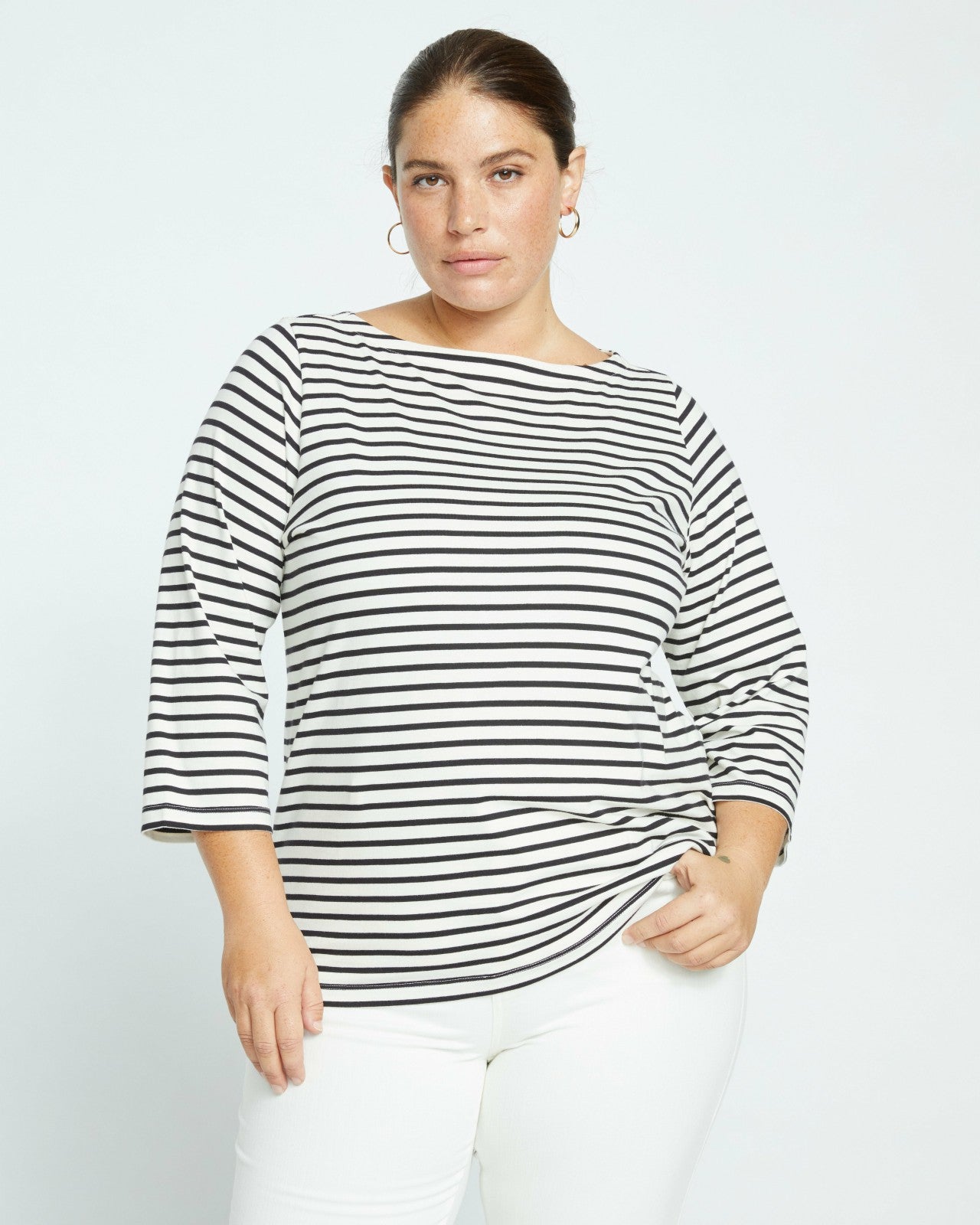 Universal Standard Belle Breton Stripe Jersey Tee - Ecru/Black Stripe