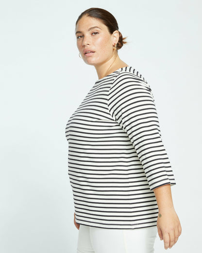 Universal Standard Belle Breton Stripe Jersey Tee - Ecru/Black Stripe