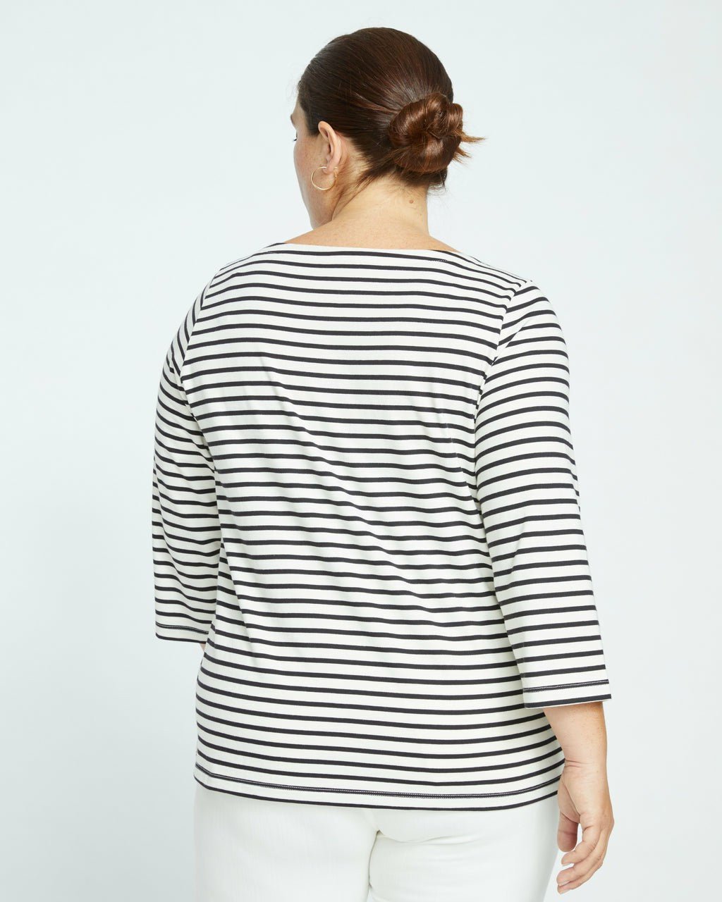 Universal Standard Belle Breton Stripe Jersey Tee - Ecru/Black Stripe