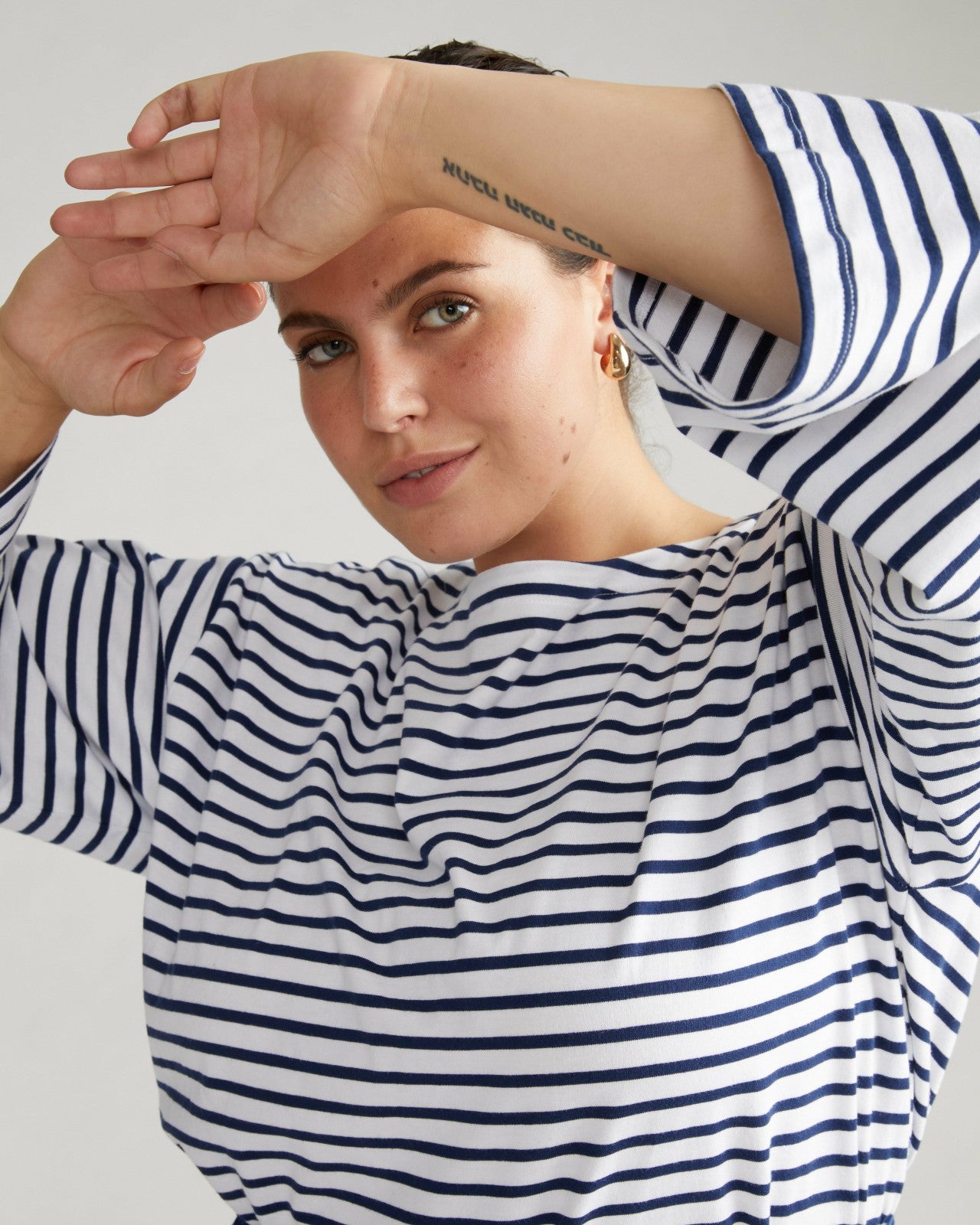 Universal Standard Montauk Breton Stripe Bell Sleeve Top - White/Cenote Stripe
