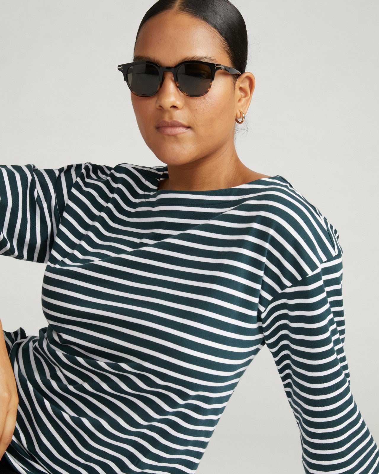 Universal Standard Montauk Breton Stripe Bell Sleeve Top - Deep Sea/White Stripe