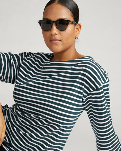 Universal Standard Montauk Breton Stripe Bell Sleeve Top - Deep Sea/White Stripe