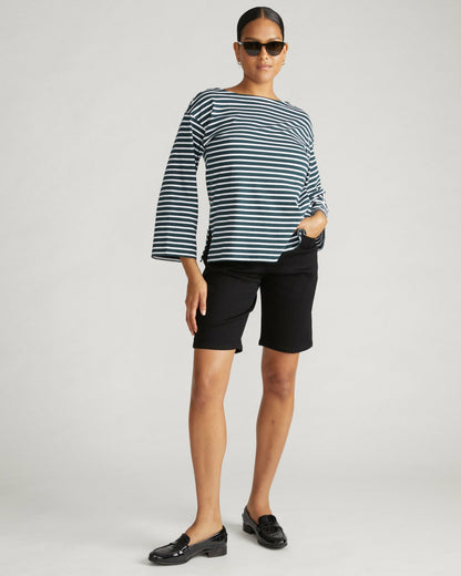 Universal Standard Montauk Breton Stripe Bell Sleeve Top - Deep Sea/White Stripe
