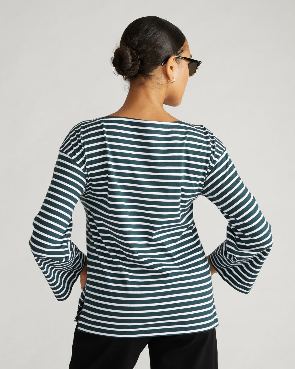 Universal Standard Montauk Breton Stripe Bell Sleeve Top - Deep Sea/White Stripe