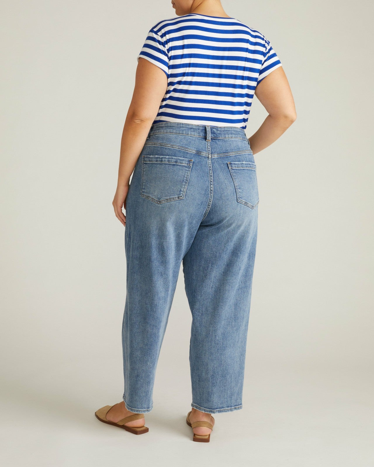 Universal Standard Ashley V Neck Cap Sleeve Tee - Hammersmith Blue/White Stripe
