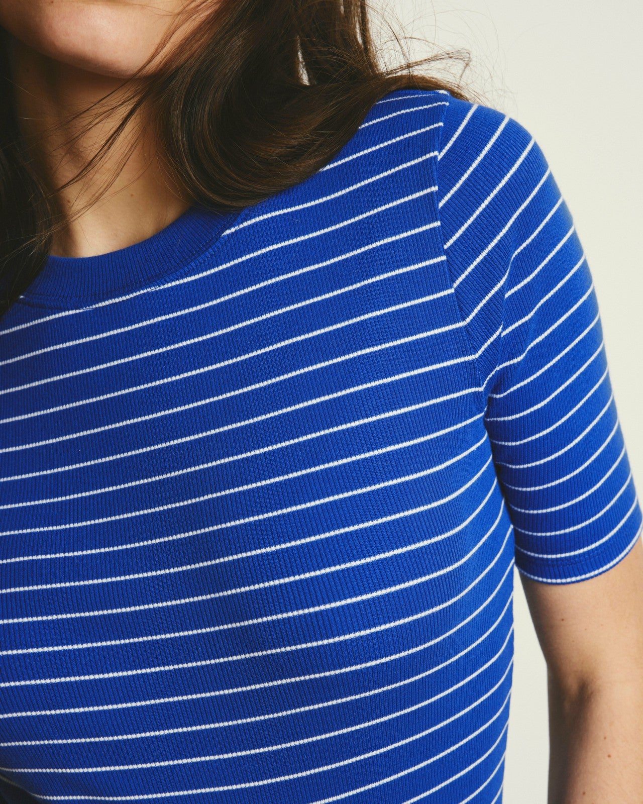Universal Standard Classic Ribbed Tee - Bright Blue/White Microstripe