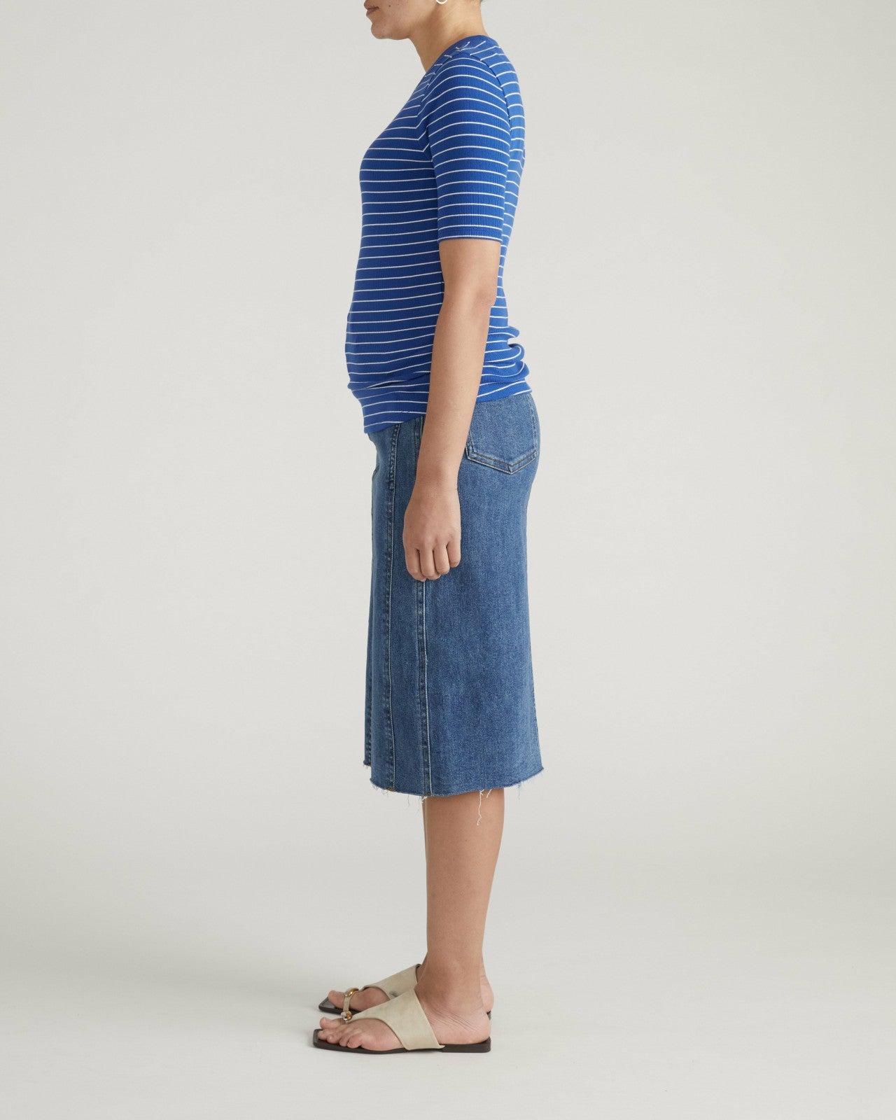 Universal Standard Classic Ribbed Tee - Bright Blue/White Microstripe