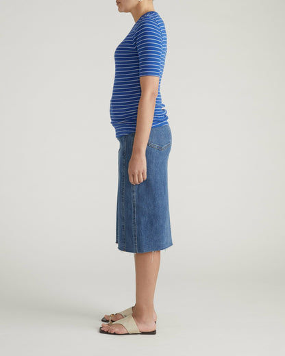 Universal Standard Classic Ribbed Tee - Bright Blue/White Microstripe