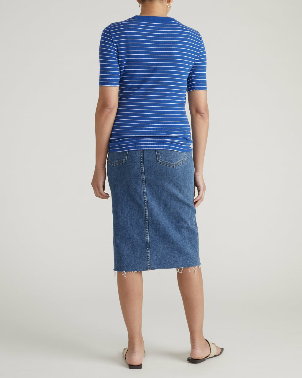 Universal Standard Classic Ribbed Tee - Bright Blue/White Microstripe