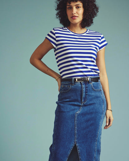 Universal Standard Ashley Cap Sleeve Tee - Hammersmith Blue/White Stripe