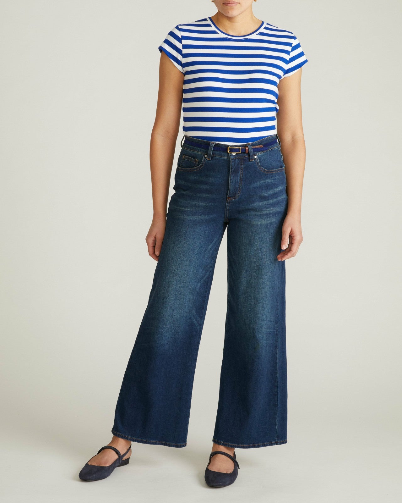 Universal Standard Ashley Cap Sleeve Tee - Hammersmith Blue/White Stripe
