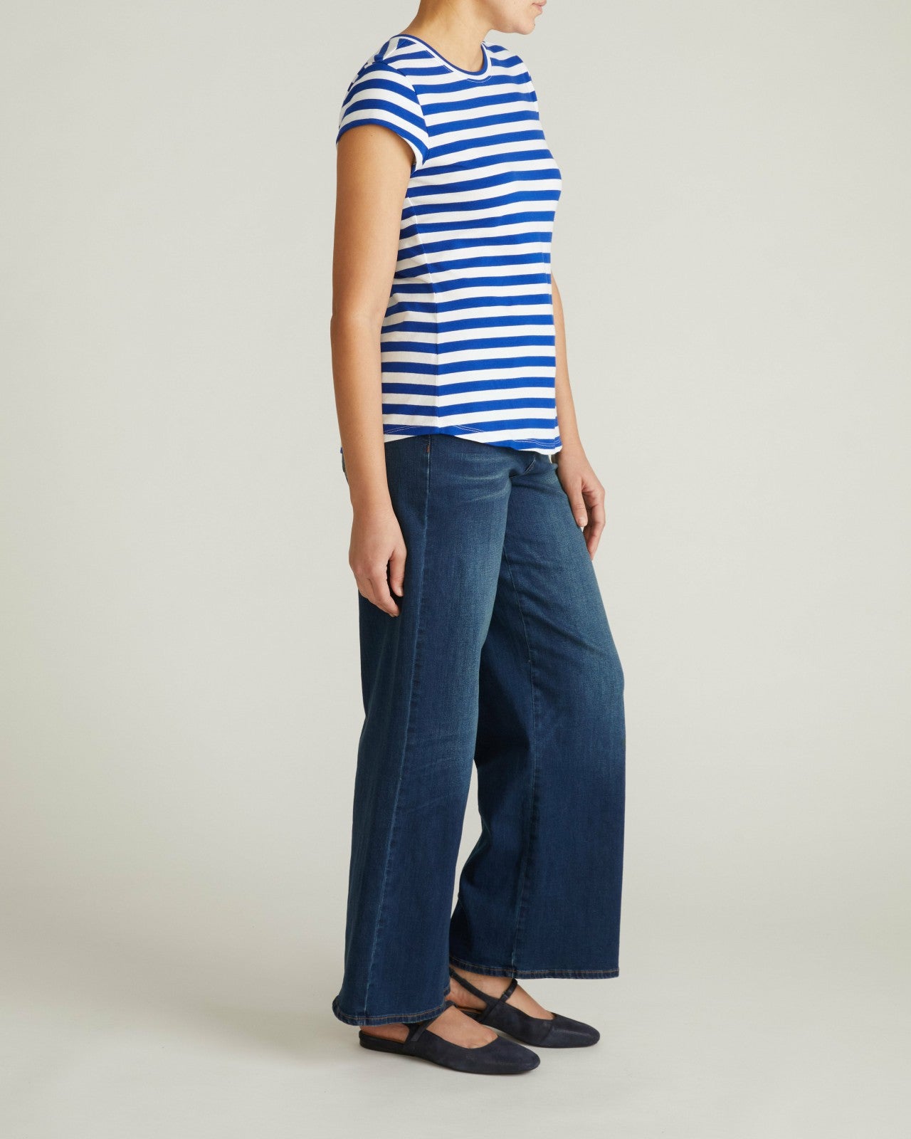 Universal Standard Ashley Cap Sleeve Tee - Hammersmith Blue/White Stripe