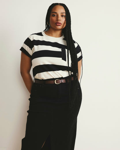Universal Standard Breton Stripe Garcon Tee - Ecru/Black Rugby Stripe