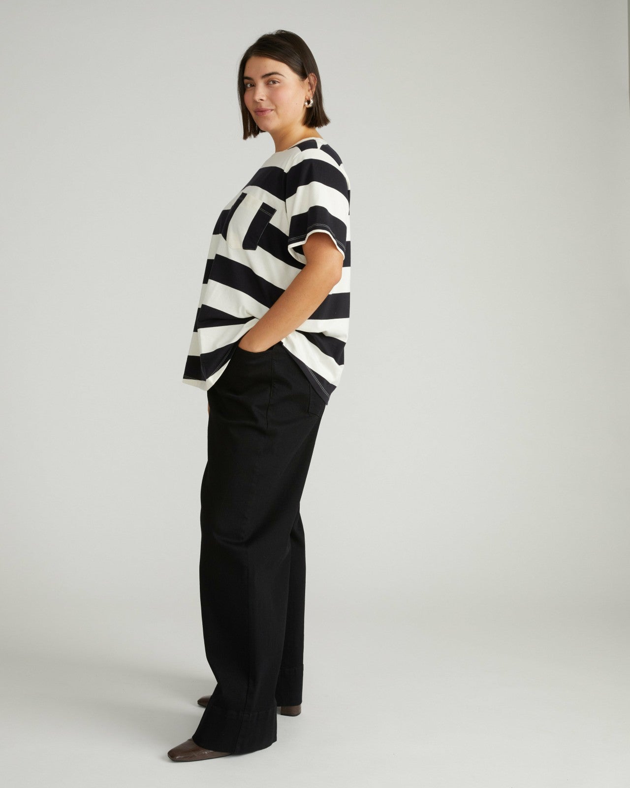 Universal Standard Breton Stripe Garcon Tee - Ecru/Black Rugby Stripe