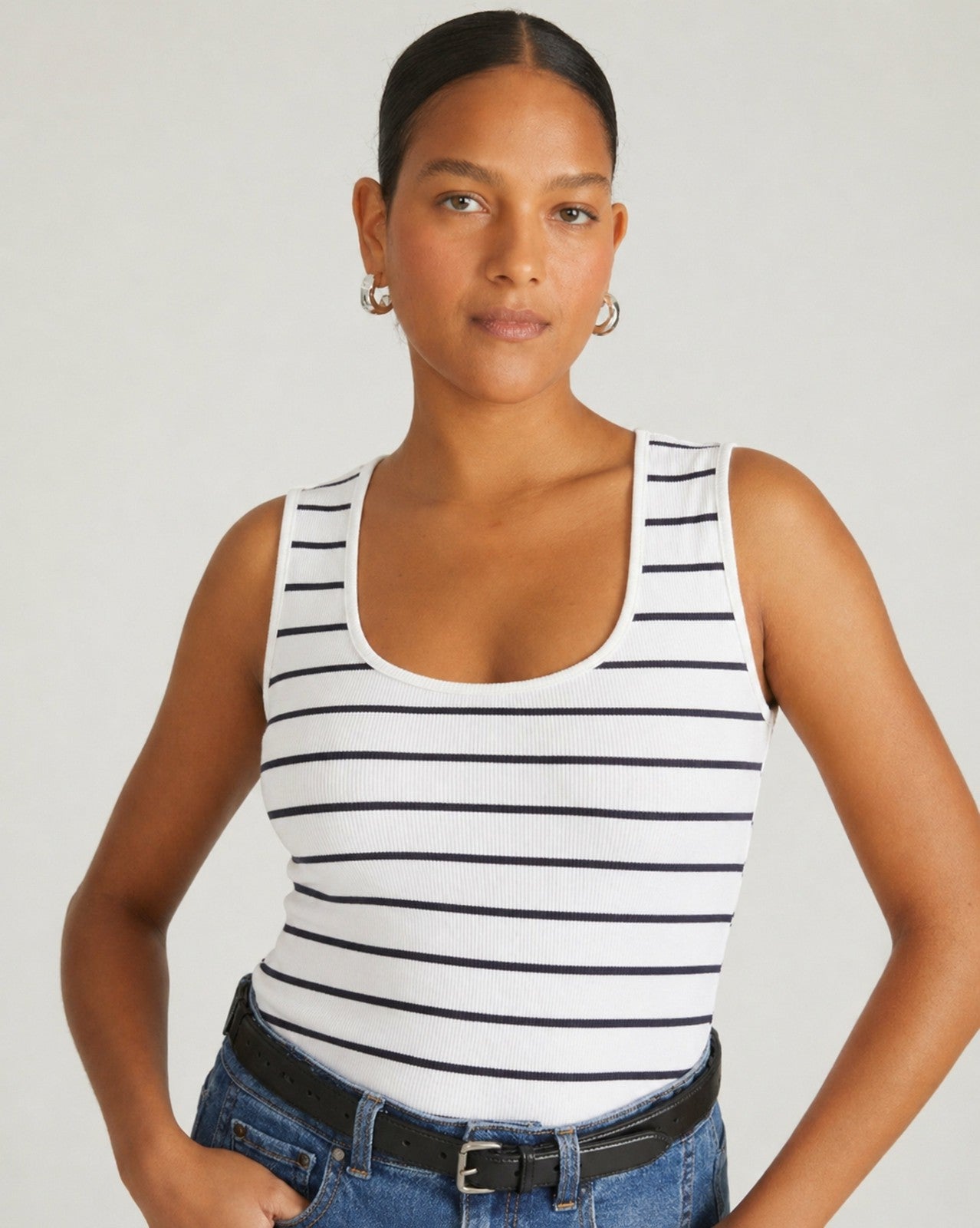 Universal Standard Daisy Ribbed Tank - Nautical Navy Stripe