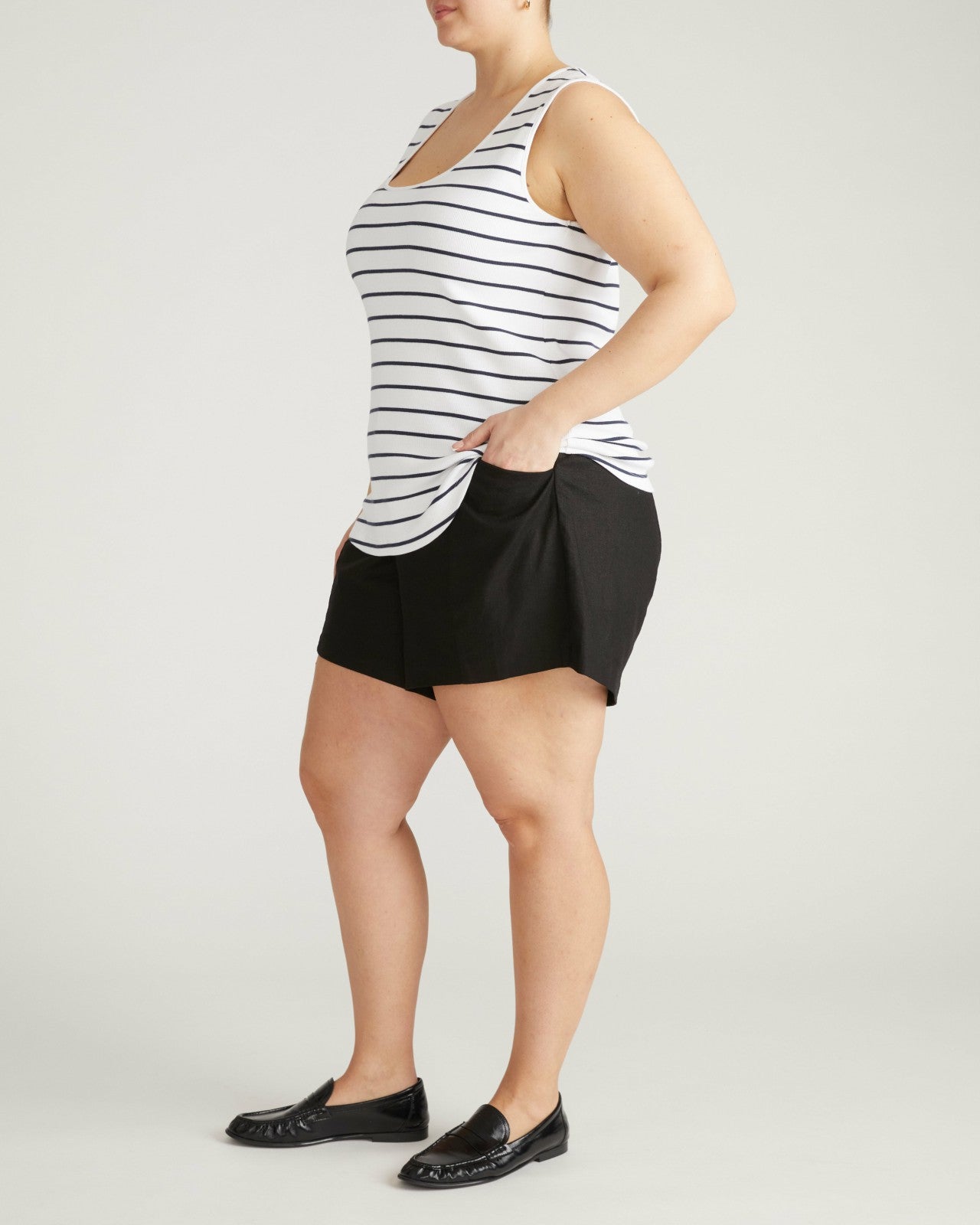 Universal Standard Daisy Ribbed Tank - Nautical Navy Stripe