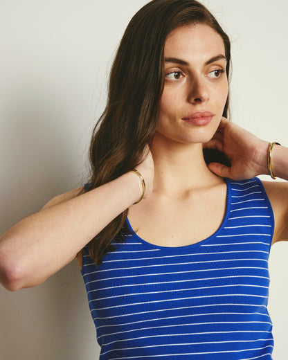 Universal Standard Daisy Ribbed Tank - Bright Blue/White Microstripe