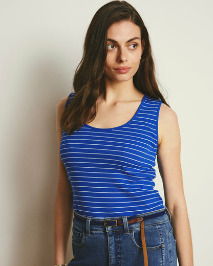 Universal Standard Daisy Ribbed Tank - Bright Blue/White Microstripe