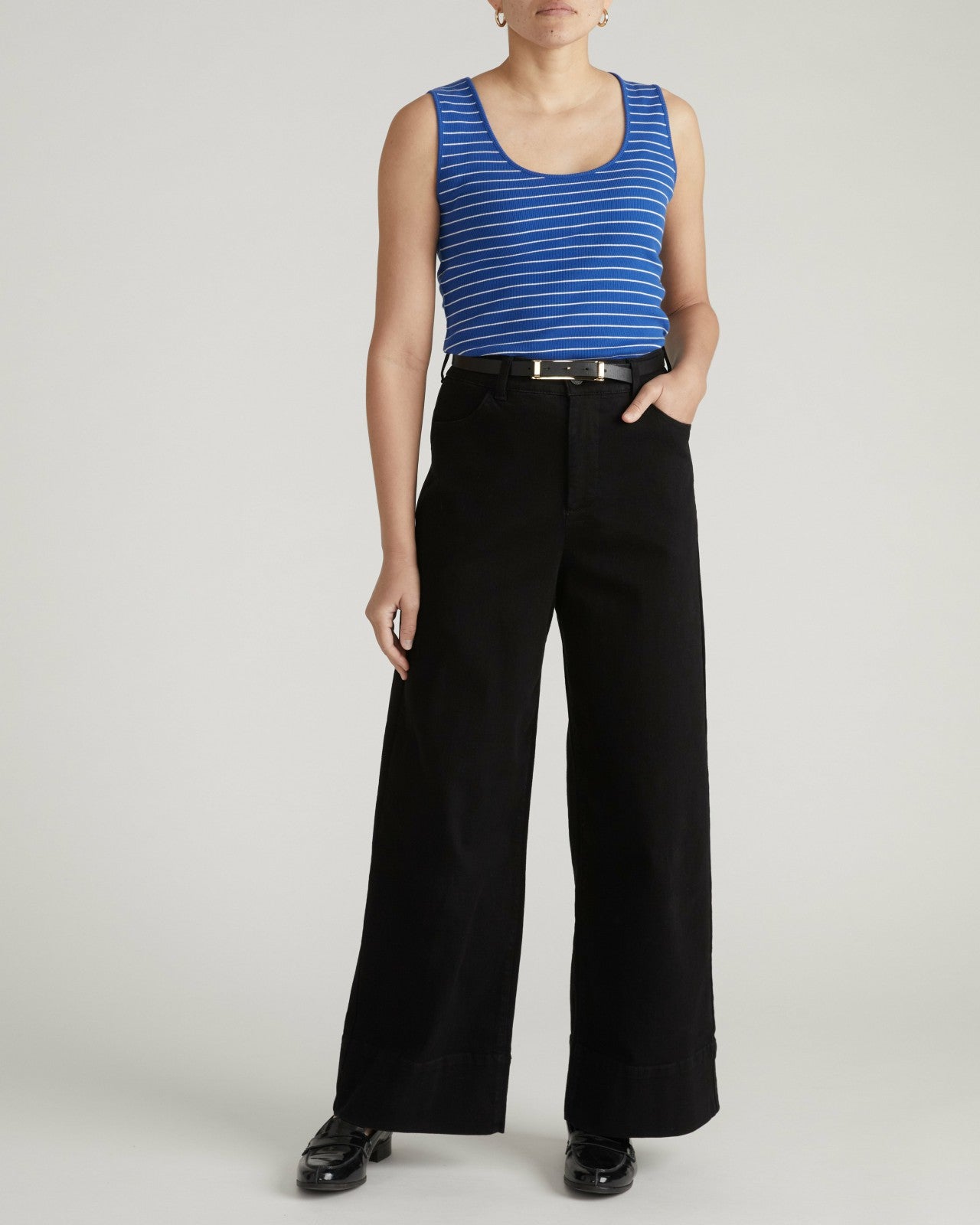 Universal Standard Daisy Ribbed Tank - Bright Blue/White Microstripe