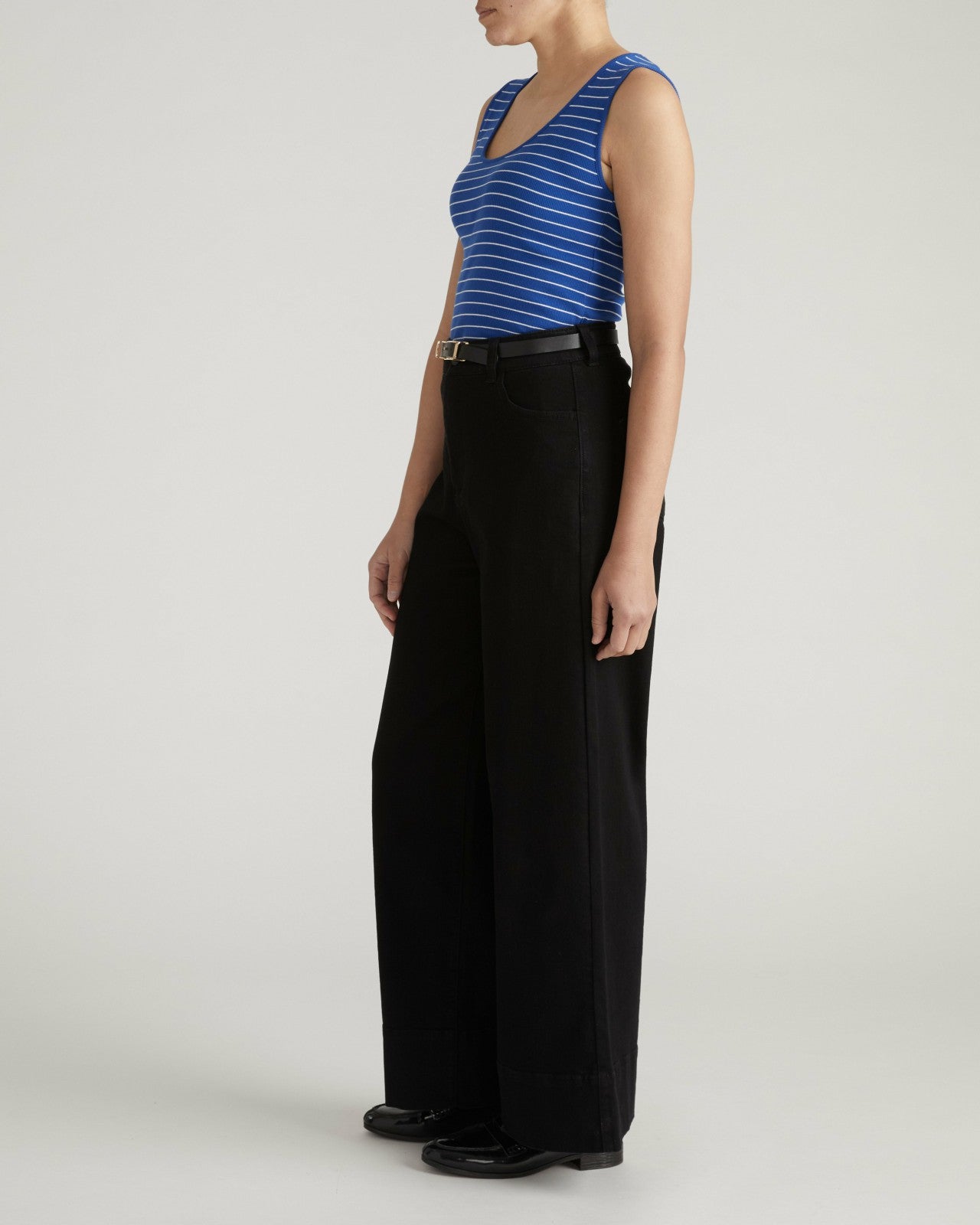 Universal Standard Daisy Ribbed Tank - Bright Blue/White Microstripe