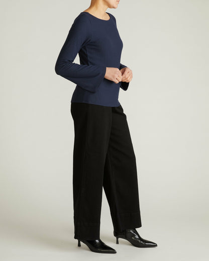 Universal Standard Yasmin Flare Sleeve Ribbed Top - Midnight