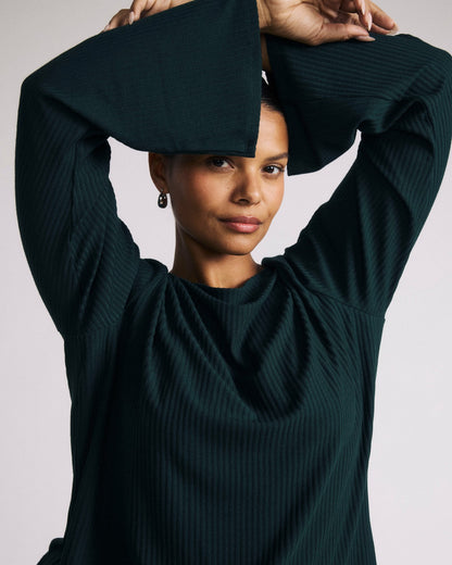Universal Standard Yasmin Flare Sleeve Ribbed Top - Forest Green