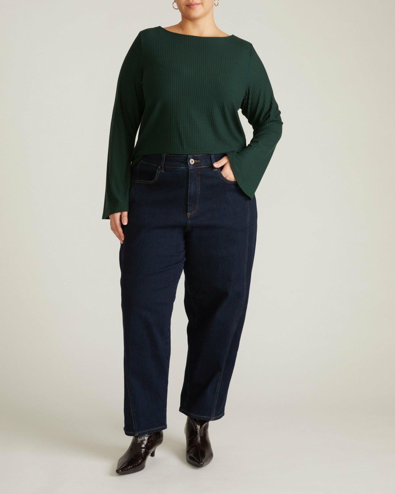 Universal Standard Yasmin Flare Sleeve Ribbed Top - Forest Green