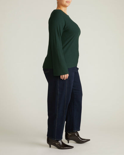 Universal Standard Yasmin Flare Sleeve Ribbed Top - Forest Green