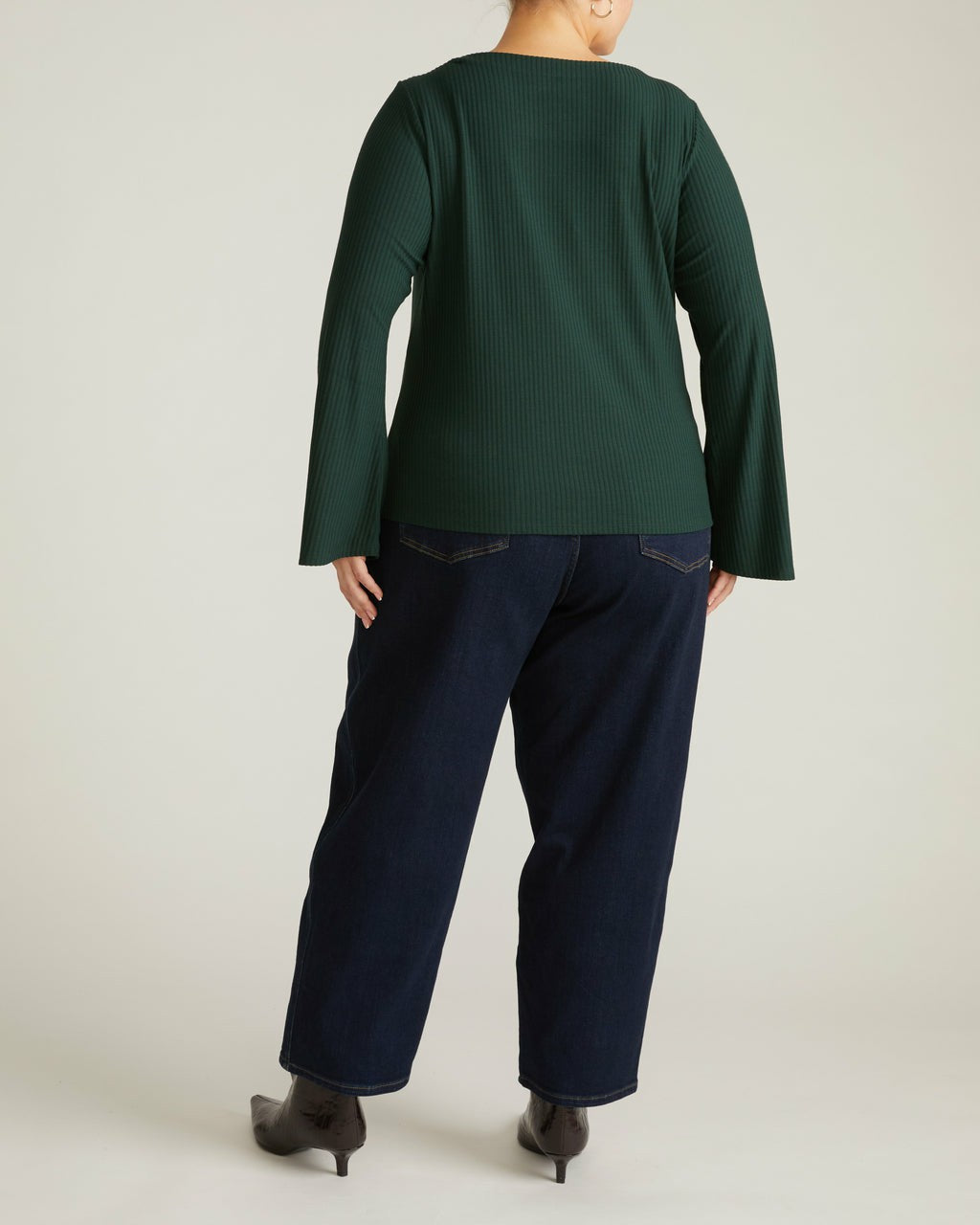 Universal Standard Yasmin Flare Sleeve Ribbed Top - Forest Green