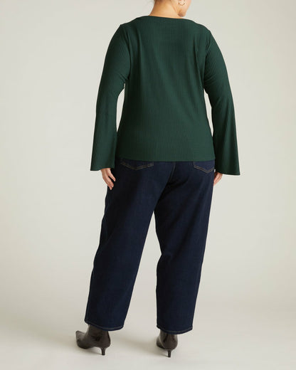 Universal Standard Yasmin Flare Sleeve Ribbed Top - Forest Green
