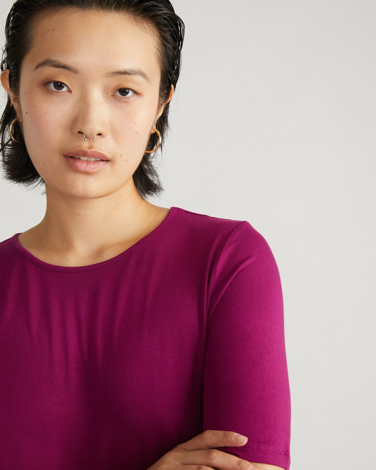 Universal Standard Lily Liquid Jersey Crew Neck Stovepipe Tee - Rothko Purple