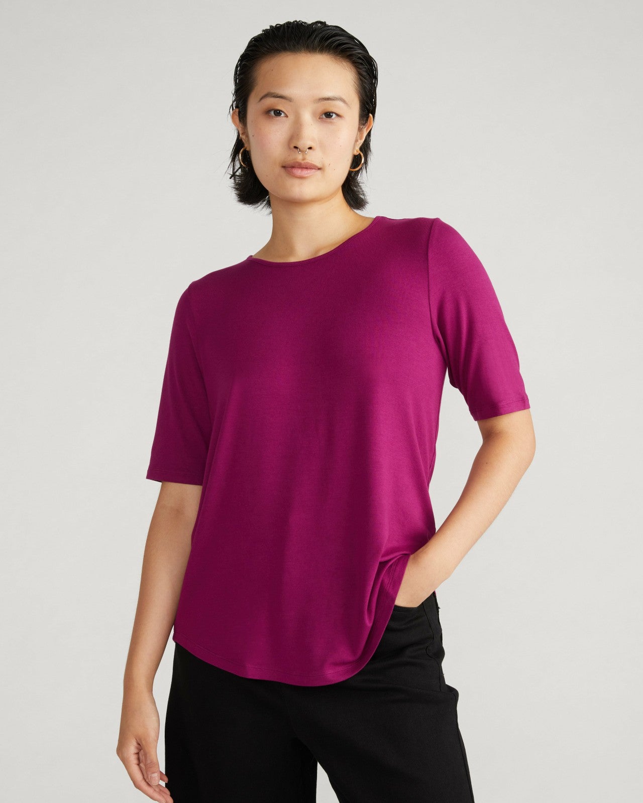 Universal Standard Lily Liquid Jersey Crew Neck Stovepipe Tee - Rothko Purple