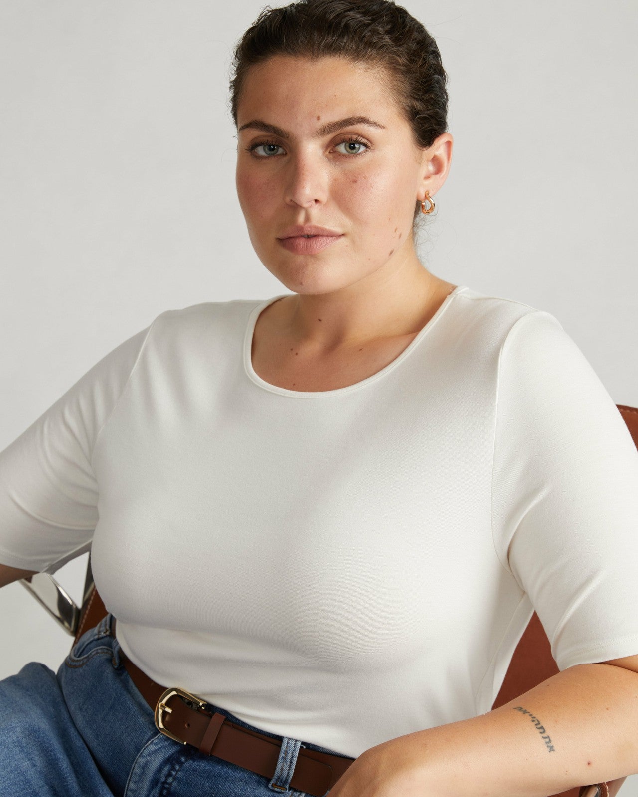 Universal Standard Lily Liquid Jersey Crew Neck Stovepipe Tee - White
