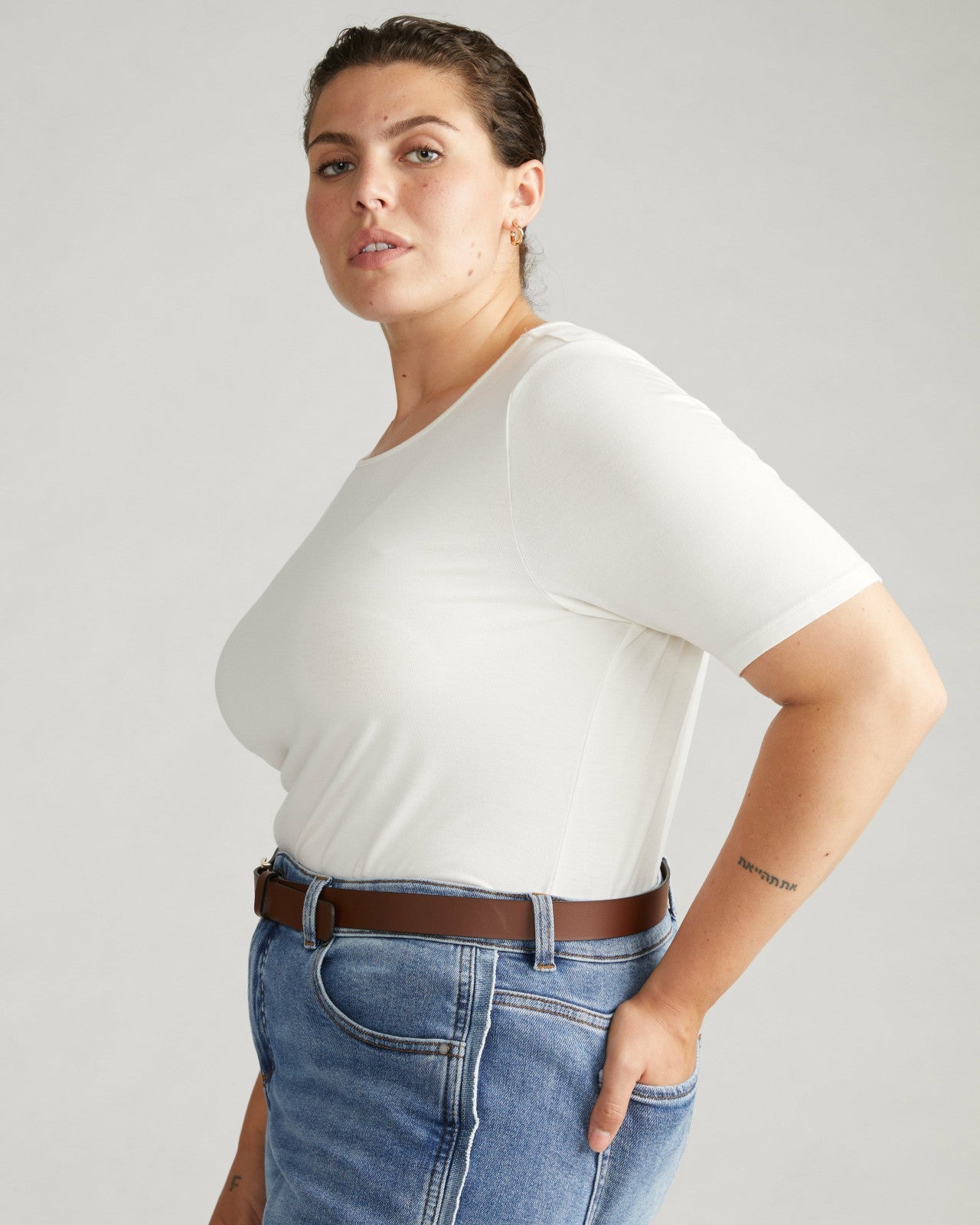Universal Standard Lily Liquid Jersey Crew Neck Stovepipe Tee - White