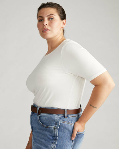 Universal Standard Lily Liquid Jersey Crew Neck Stovepipe Tee - White