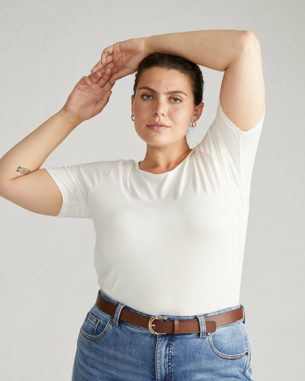 Universal Standard Lily Liquid Jersey Crew Neck Stovepipe Tee - White