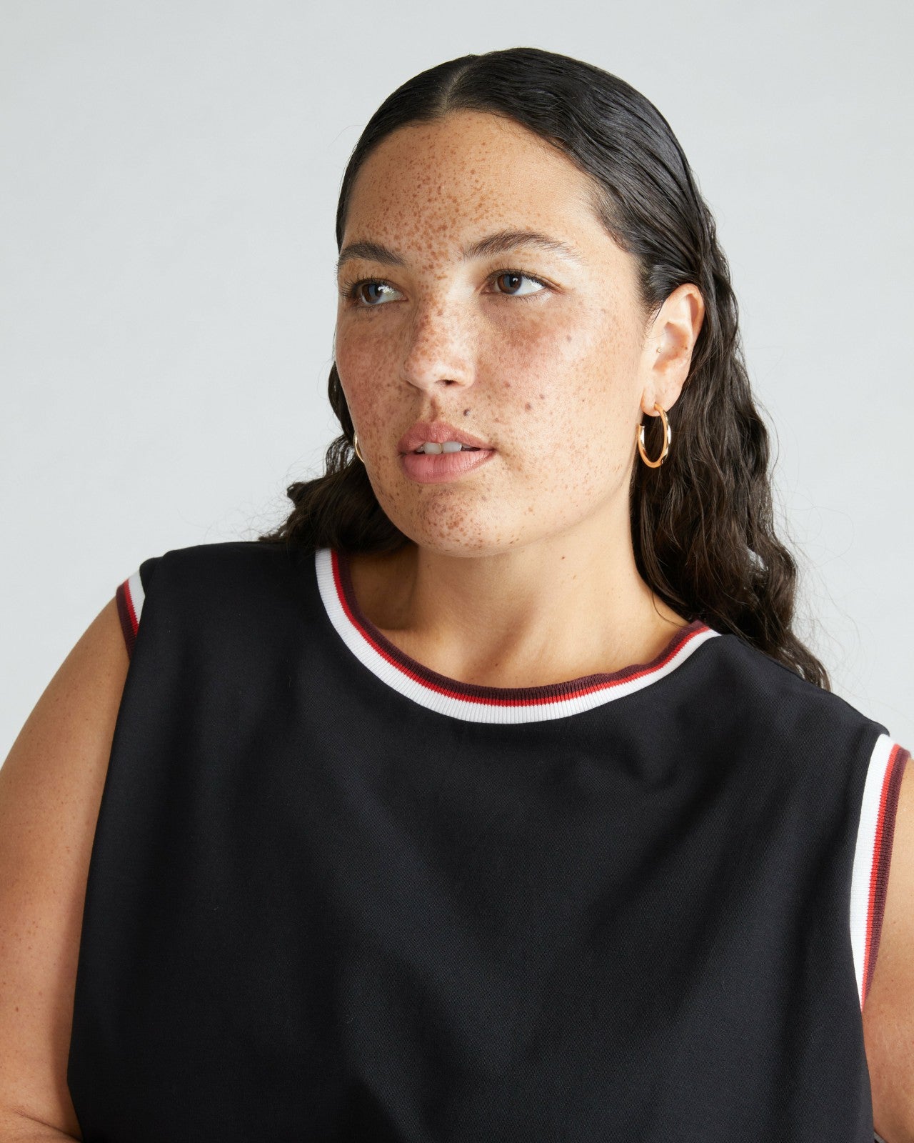 Universal Standard Patti Muscle Tank - Black/Striped Trim