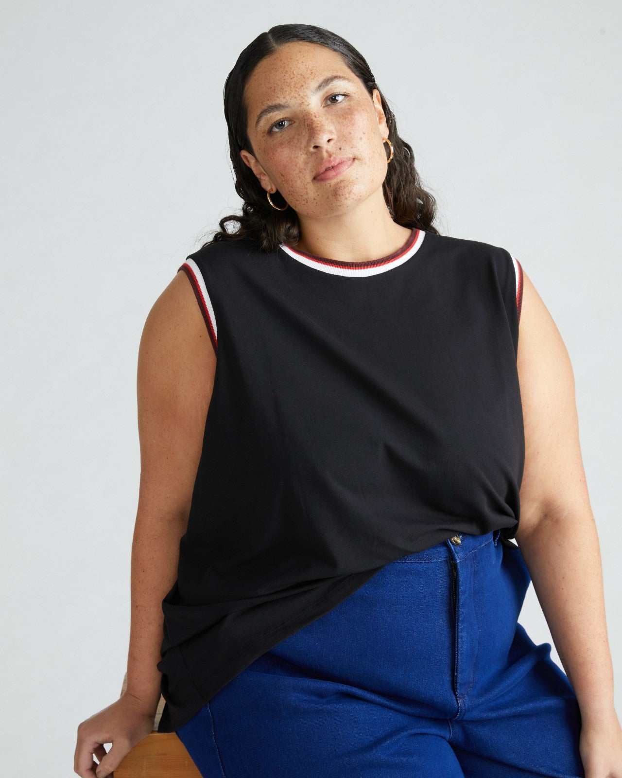 Universal Standard Patti Muscle Tank - Black/Striped Trim