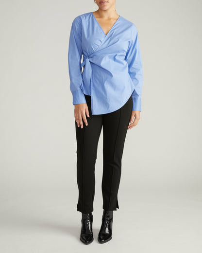Universal Standard Beacon Stretch Poplin Wrap Shirt - Soft Blue