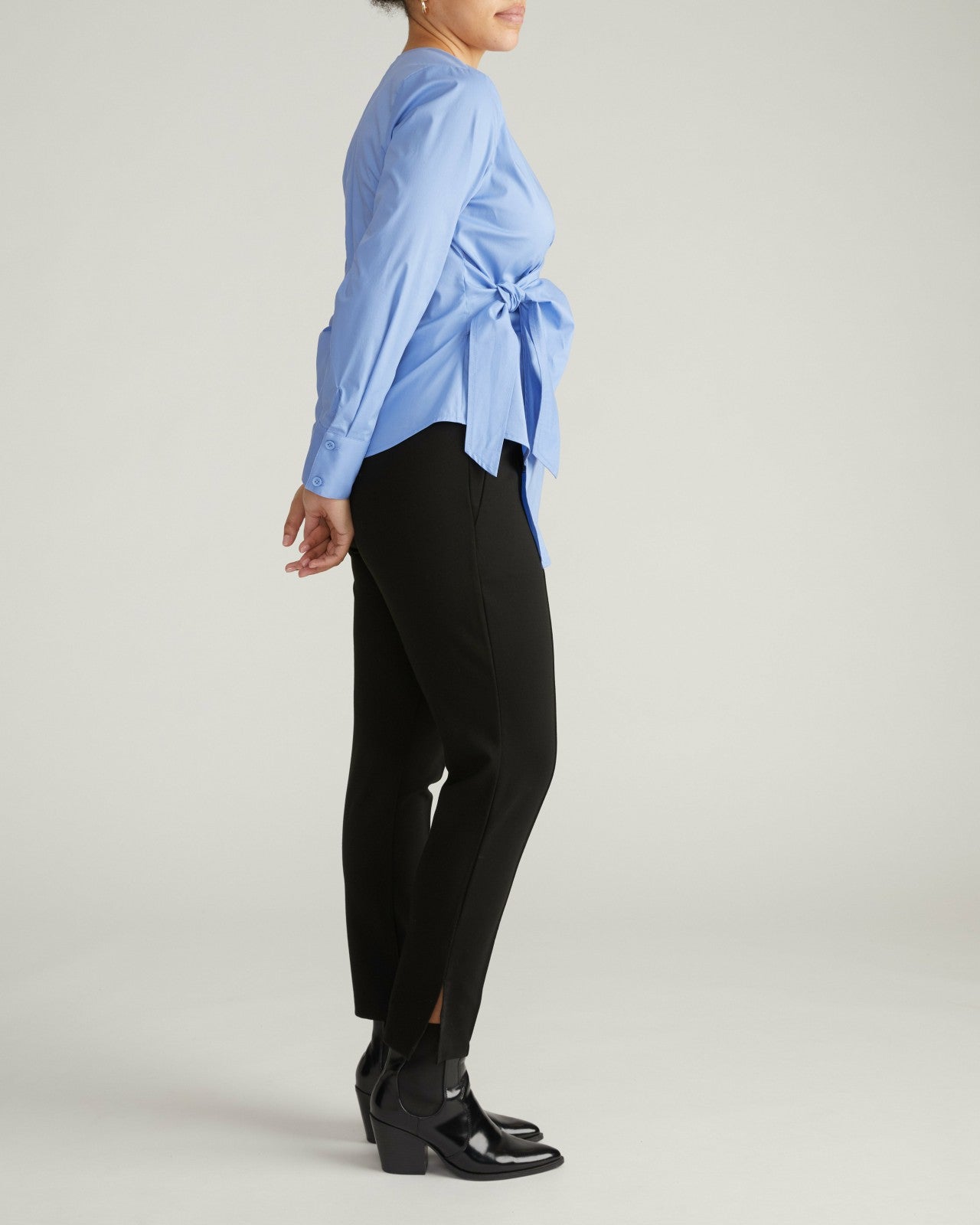 Universal Standard Beacon Stretch Poplin Wrap Shirt - Soft Blue