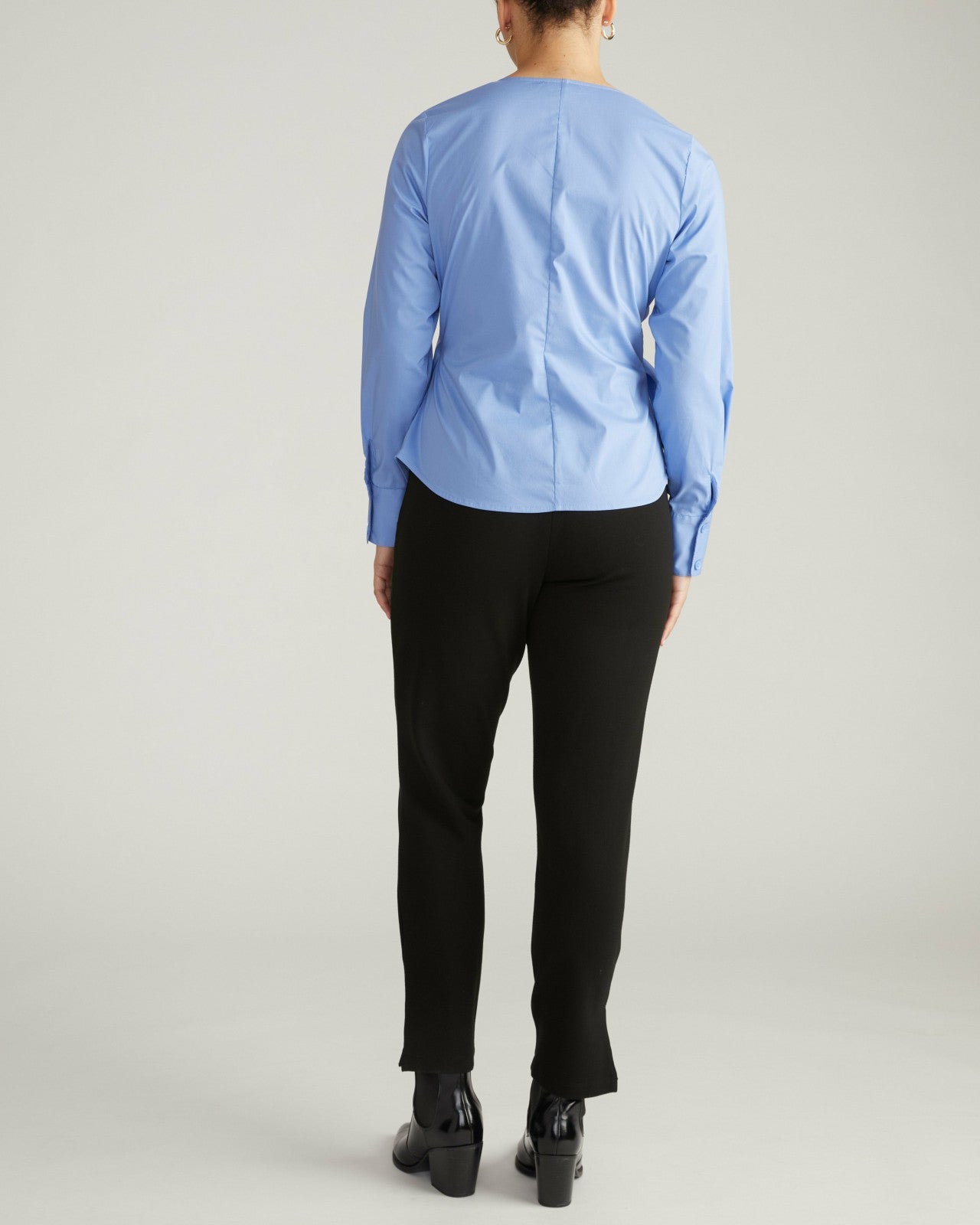 Universal Standard Beacon Stretch Poplin Wrap Shirt - Soft Blue