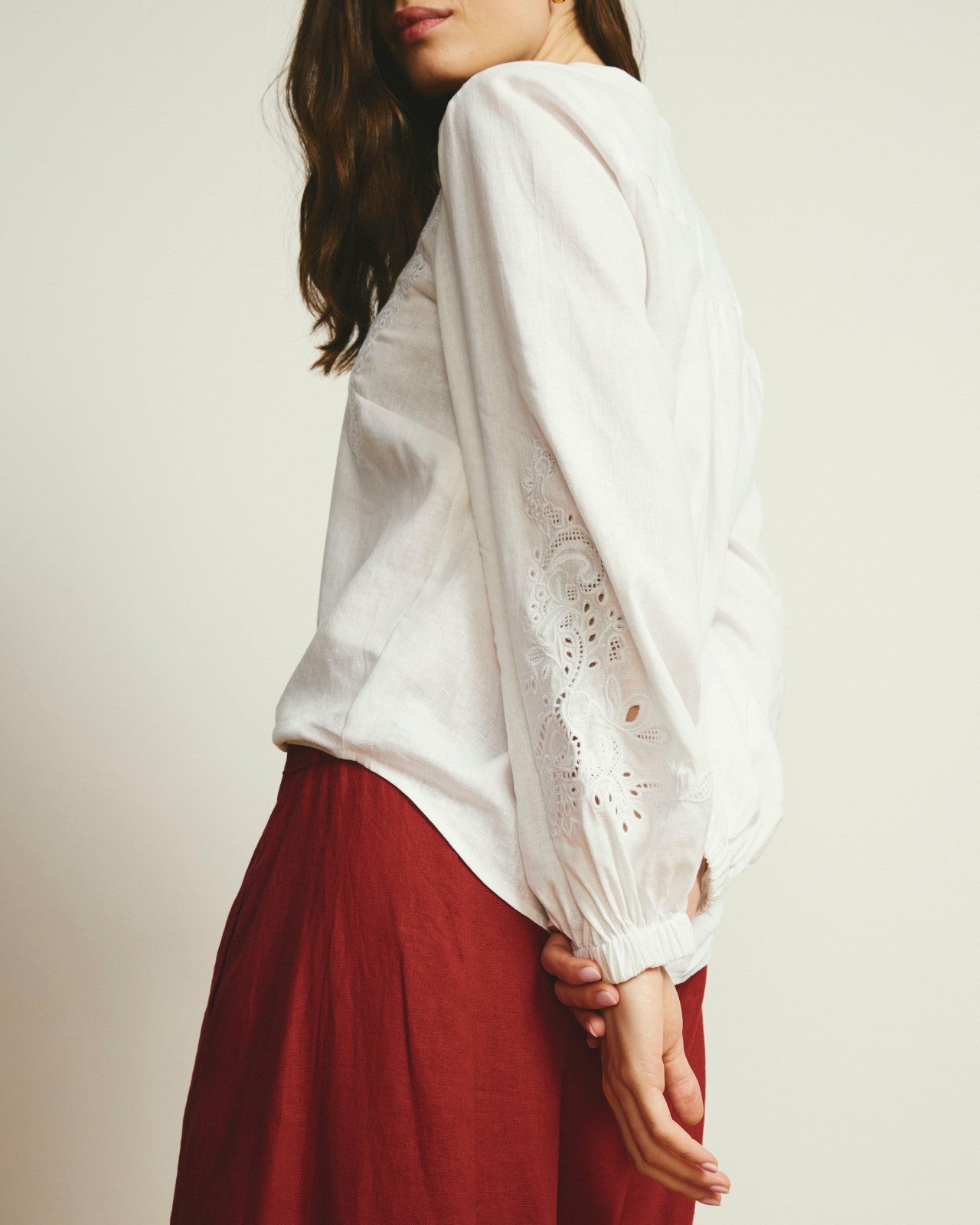 Universal Standard Frances Embroidered Linen Blend Blouse - White
