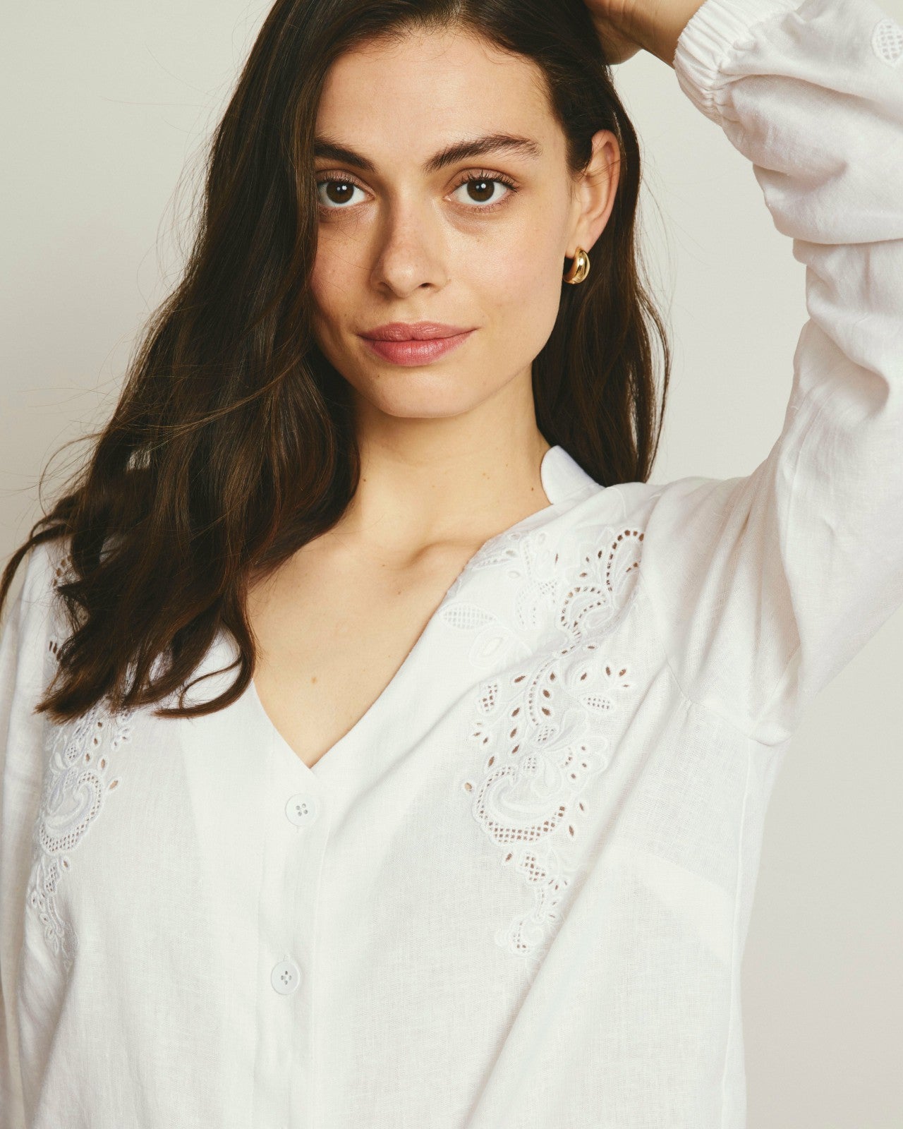Universal Standard Frances Embroidered Linen Blend Blouse - White