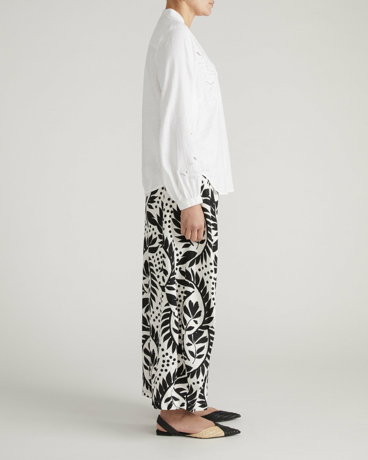 Universal Standard Frances Embroidered Linen Blend Blouse - White