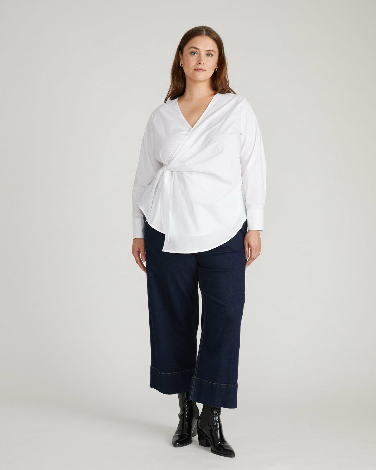 Universal Standard Beacon Stretch Poplin Wrap Shirt - White