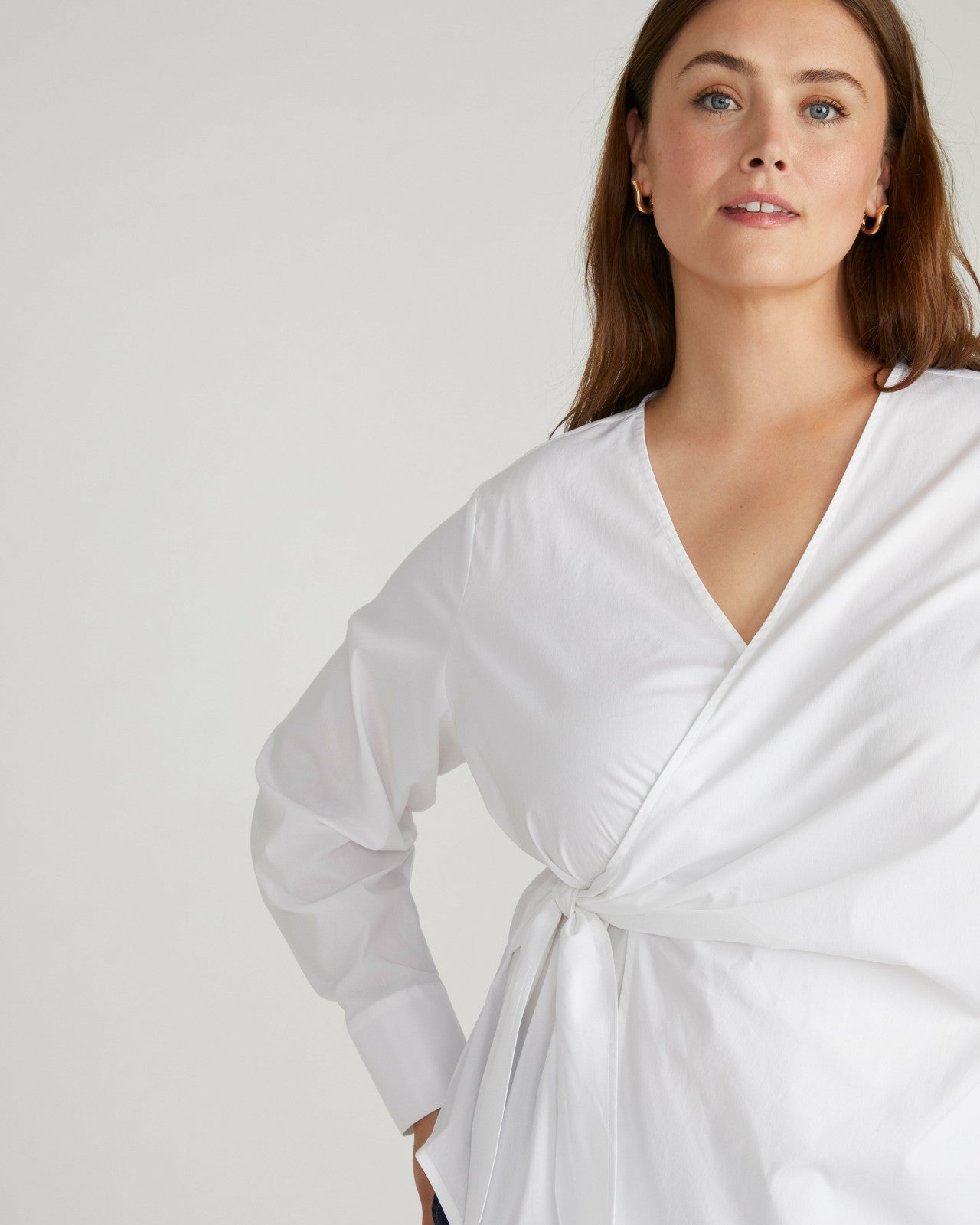Universal Standard Beacon Stretch Poplin Wrap Shirt - White